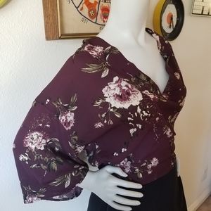 Charlotte Russe Maroon Floral Wrap Top Sz M